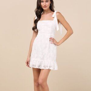 Lulus No One Prettier White Floral Embroidered Tie-strap Mini Dress - Size S